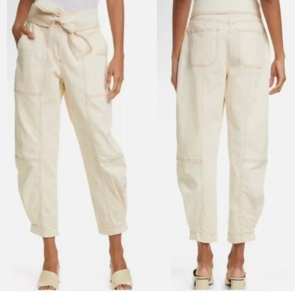 Ulla Johnson Storm Barrel Jeans Sz 0 Tie Waist Baggy Tapered High Rise Peg Cuff